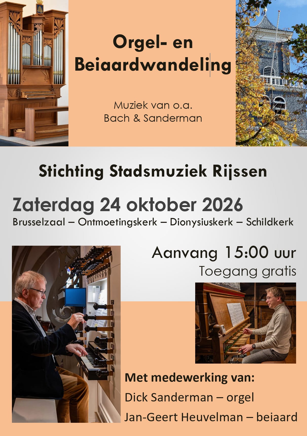 Orgel- en beiaardwandeling 2026: zaterdag 24 oktober